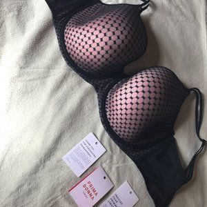 Prima Donna Bra - Twist Glass Beach - Pink w/ Black Underwire/Molded Cup 34G